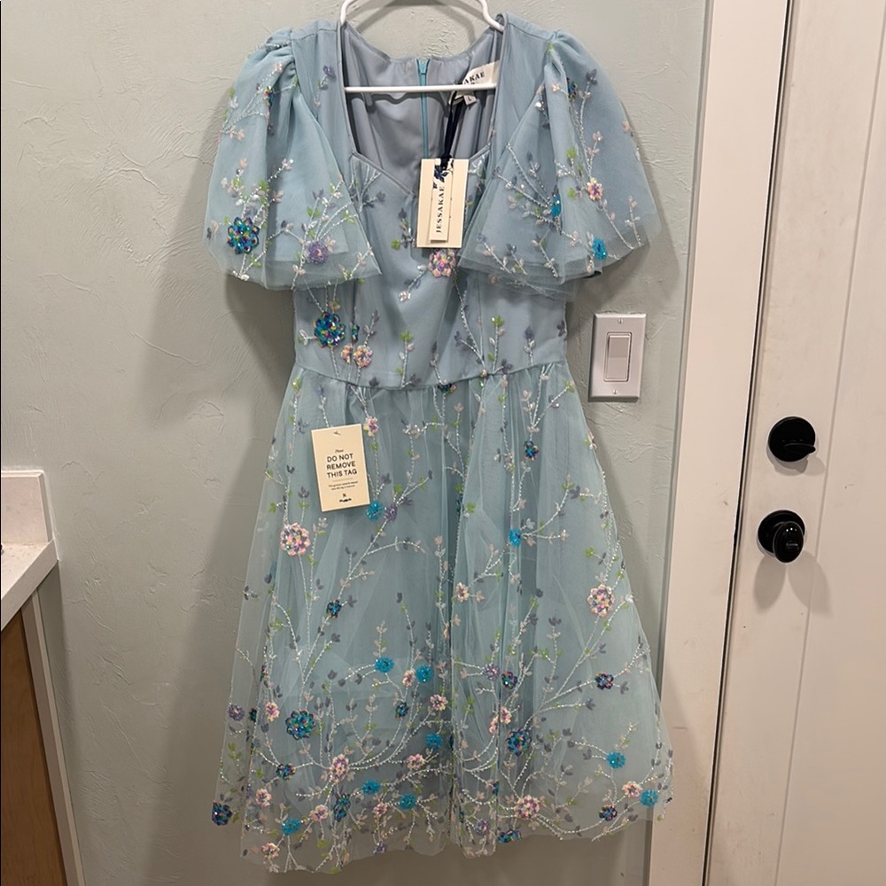 JessaKae Floral Embroidered Blue Dress